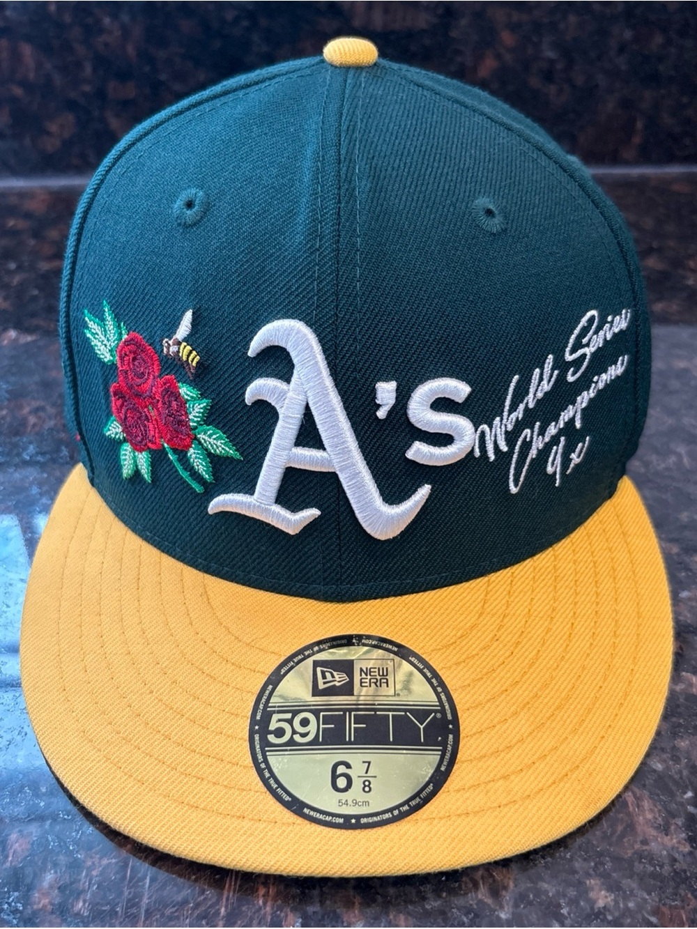 New Era Green and Yellow Oakland A's 59FIFTY Cap with Rose Embroidery